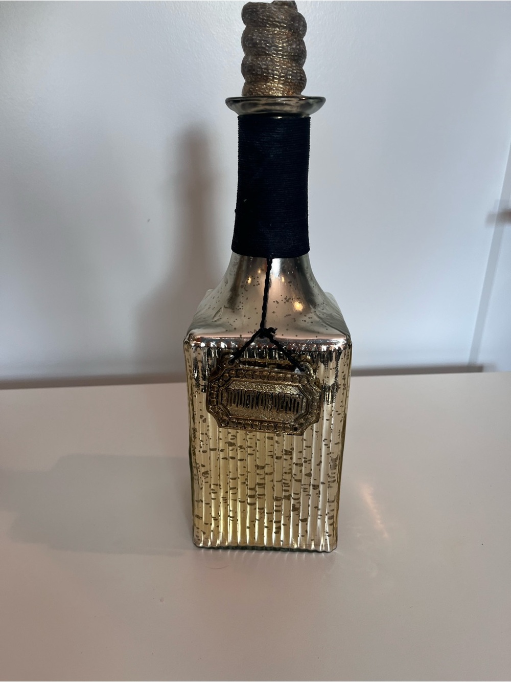 Square  Halloween Decanter Bottle w/Top & Black Wrapped Neck. Top does not open